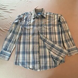 Wrangler Beige and Blue Plaid Men's Shirt